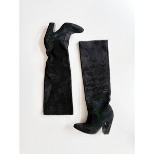 ULLA JOHNSON Sloane Black Suede Leather Tall Slouchy High Heel Boots, Size 35